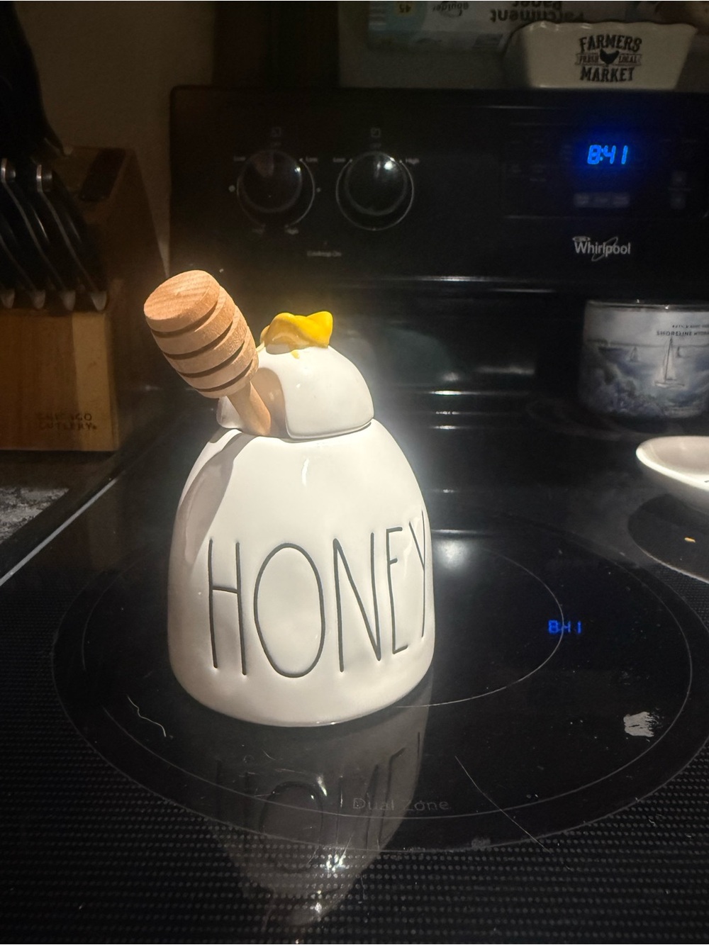 White Ceramic Tea Canister with Wood Lid, Tea mug, Teapot, honey w/ wood spoon. - Picture 6 of 16
